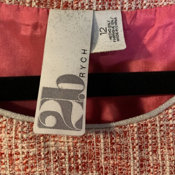 2B.Rych Tweed Sheath Dress Women's Size 12 Pink Spring Ruffled Detail Fringe Hem - Picture 5 of 8